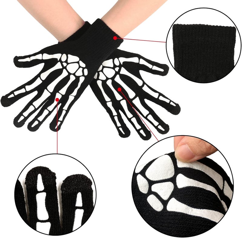 Mr Warm Halloween Skeleton Gloves,Full Finger Skeleton Pattern Gloves Cosplay Costume Accessories for Men Women Adults - Image 3
